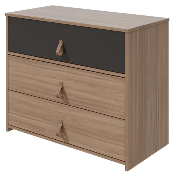 GAVETERO VALENCIA 3 CAJONES CARVALHO NATURALE/ NEGRO - Imagen 3