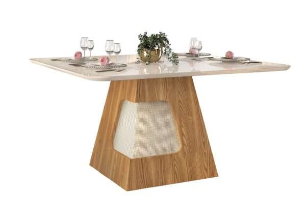 MESA DALA- TAMPO CHANF.CURVO MAD/VD 1360X1360X30 CARVALHO NOBRE/ OFF WHITE