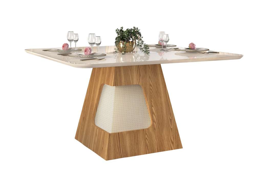 MESA DALA- TAMPO CHANF.CURVO MAD/VD 1360X1360X30 CARVALHO NOBRE/ OFF WHITE