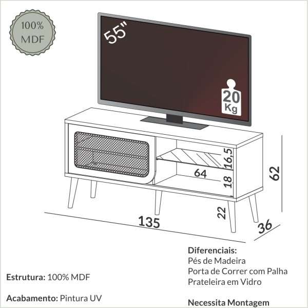 RACK CON TELA 135CM C/ 1 PUERTA CORREDERA - FREIJO - Imagen 2