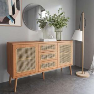 BUFFET CON TELA 135CM C/ 2 PUERTAS Y 3 GAVETAS - FREIJO