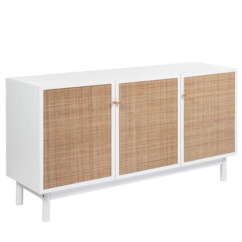 CONSOLA-REPISA 136X40X70CM COLOR BLANCO/ NATURAL PUERTAS EN RATAN