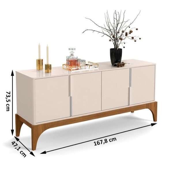 CREDENZA-BUFFET AMALFI 4 PUERTAS OFF WHITE/ MADERO CINNAMON - Imagen 2