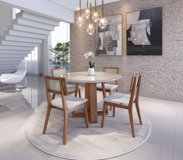 SET DE COMEDOR WOOD RED 1.0 4 SILLAS CLASSIC TELA