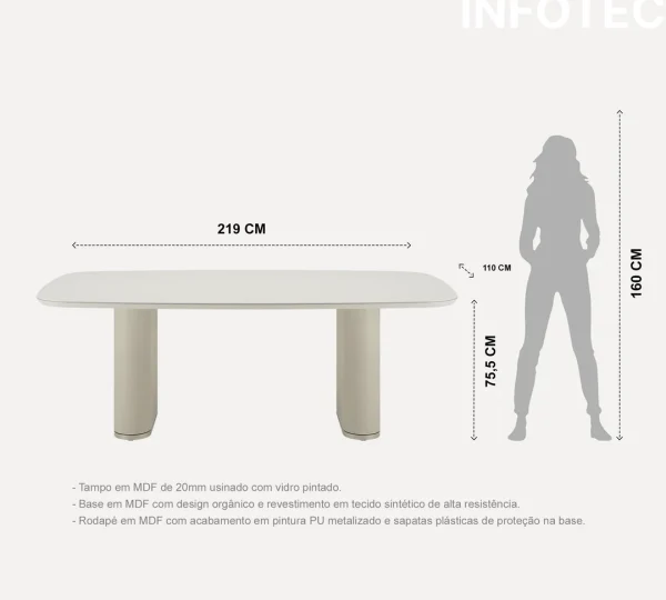 MESA LINTZ 2.2 VIDRO OFF WHITE FOSCO CARAMEL CANELLA - Imagen 2
