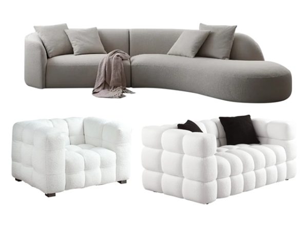 SOFA T001-3 PLAZAS PELUCHE BLANCO - Imagen 2