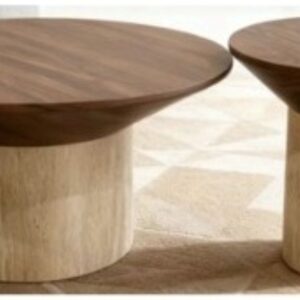 JUEGO DE DOS MESAS DE CENTRO MARRON TOPE MARRON BASE CREMA