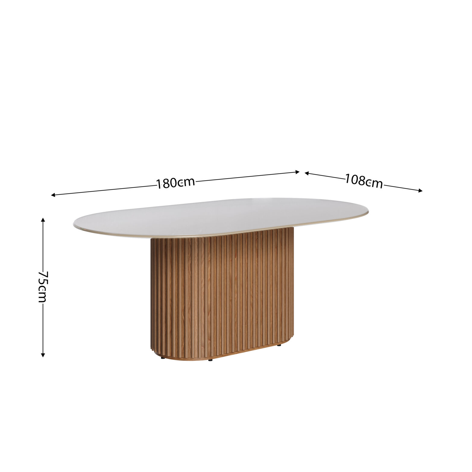 MESA LIVING 1.8 VIDRO OVAL OFF WHITE/ CINAMOMO - Imagen 3
