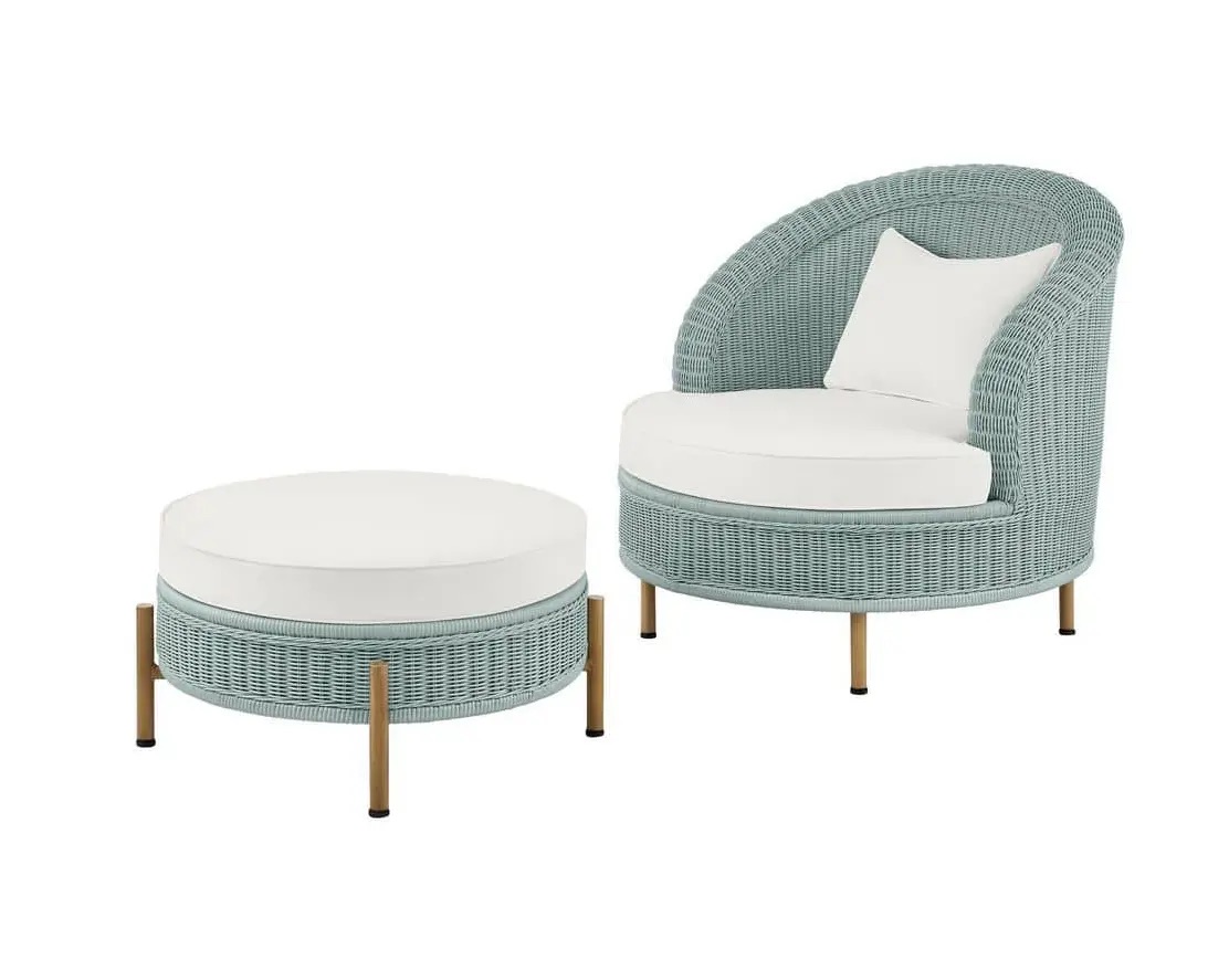 Sillón de exterior de mimbre con ottoman - Imagen 3
